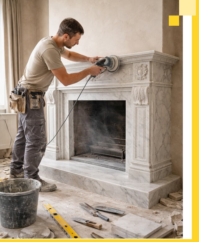 Изготовление и установка мраморных каминов в Тихвине под ключ