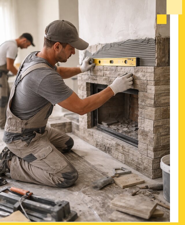 Облицовка каминов в Тихвине, монтаж и отделка натуральным камнем