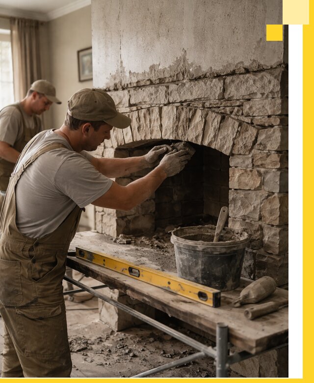 Изготовление каминов под ключ в Тихвине, монтаж и отделка