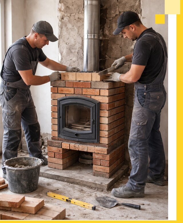 Монтаж печи камина под ключ в Тихвине с гарантией и пусконаладкой