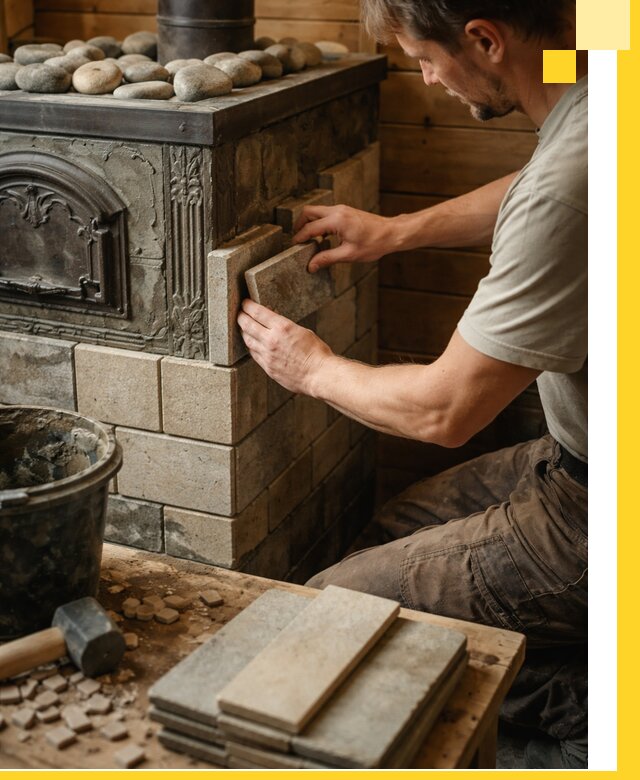 Облицовка банных печей в Тихвине профессиональная отделка