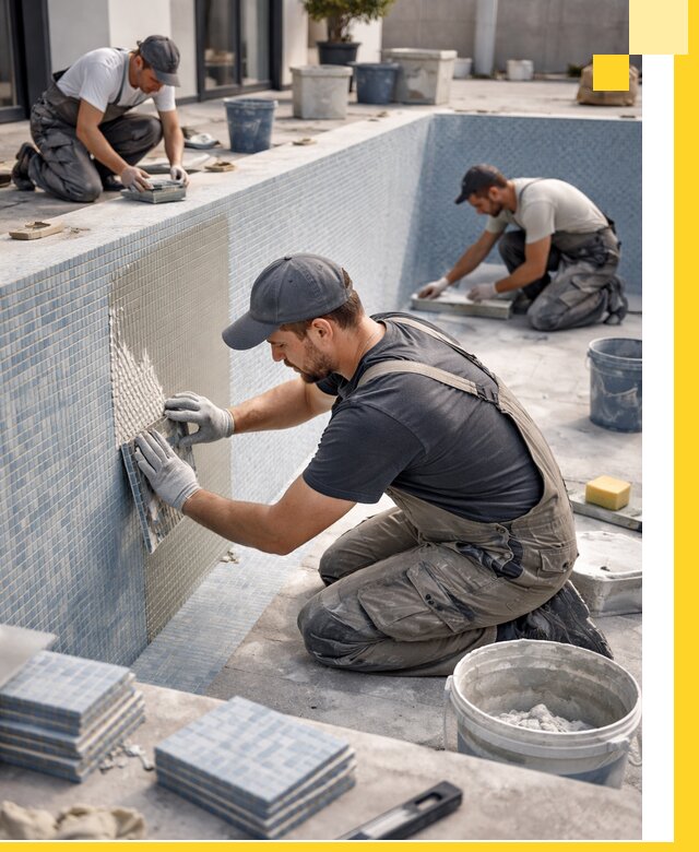 Облицовка бассейнов в Тихвине плитка мозаика гидроизоляция