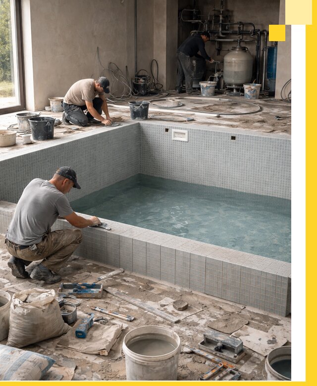 Строительство и монтаж бассейнов в помещении в Тихвине