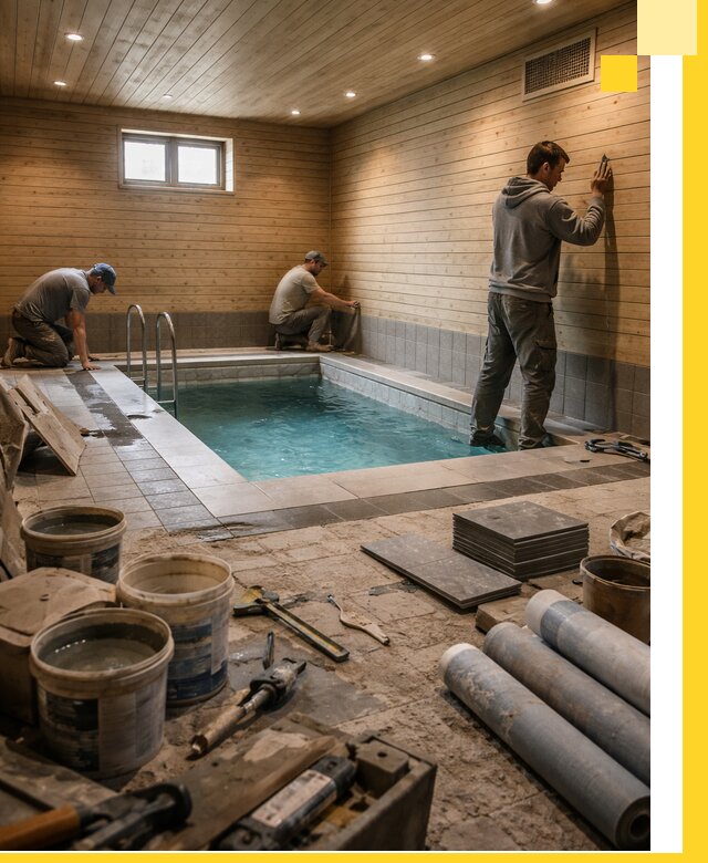 Строительство бани с бассейном и сауной под ключ в Тихвине