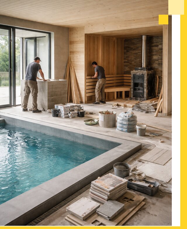 Проектирование и строительство бань с бассейном в Тихвине