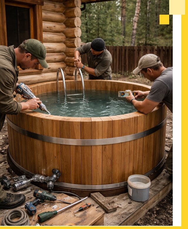 Строительство бань с купелью под ключ и отделкой в Тихвине