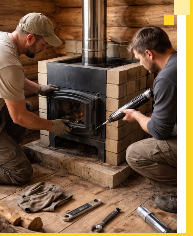 Монтаж и установка печи в бане под ключ с гарантией в Тихвине