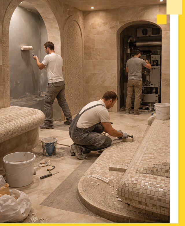 Строительство бани с хамамом и бассейном под ключ в Тихвине