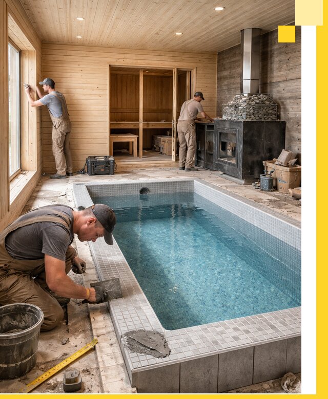 Проект бани с бассейном и сауной в Тихвине под ключ