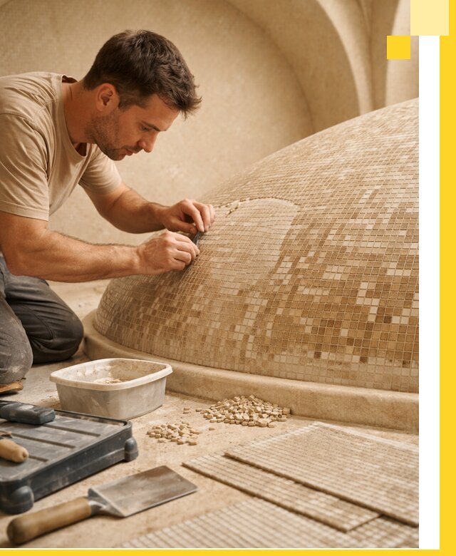 Профессиональная укладка мозаики для хамама под ключ в Тихвине