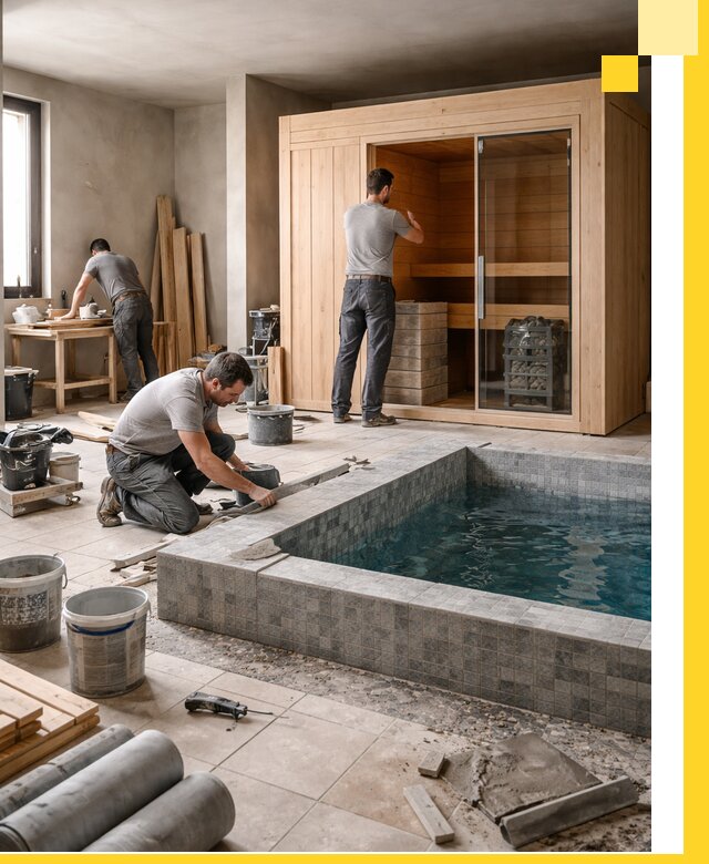 SPA зоны под ключ с бассейном сауной и печью в Тихвине